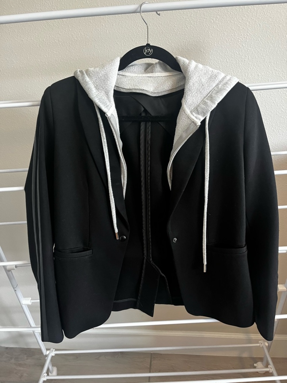 Evereve Black Blazer with Gray Hooded Insert